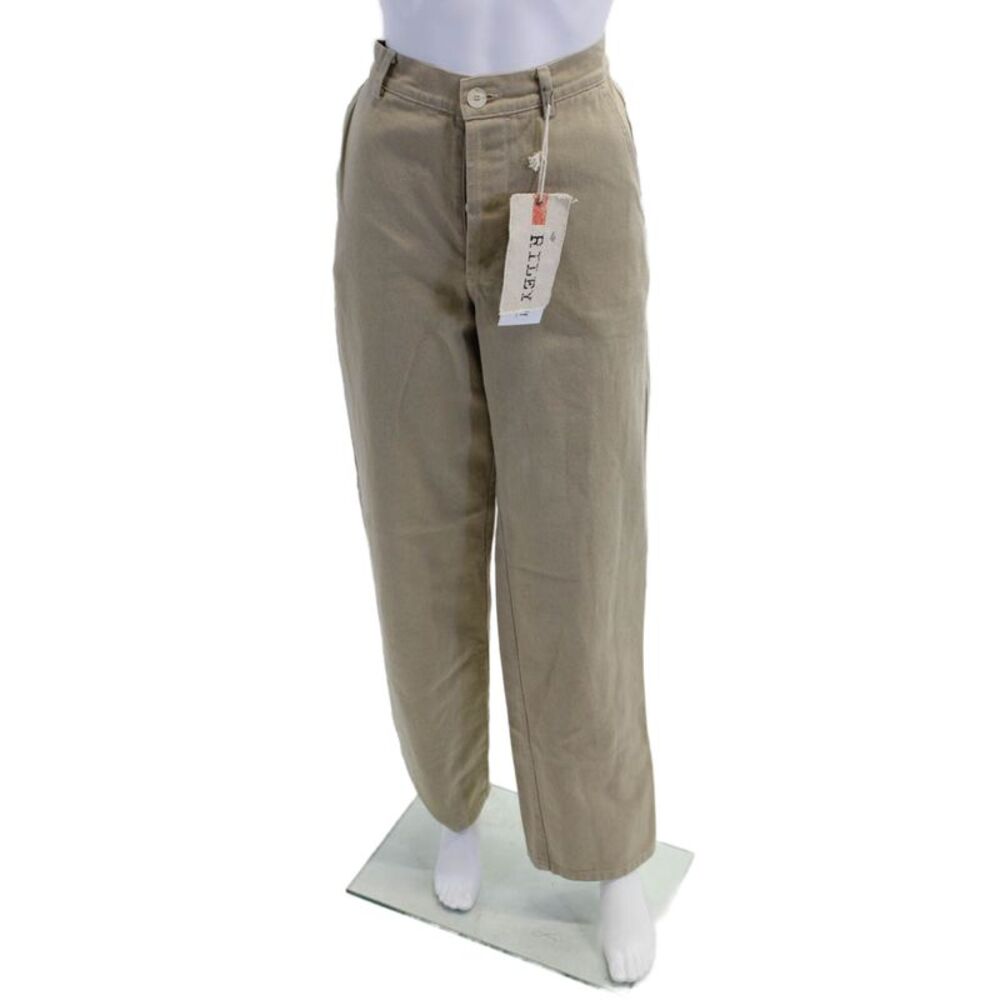 Riley Womens Cotton Mid Rise Button Fly Straight Leg Jeans Beige Size S
